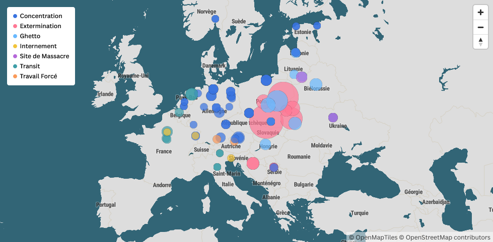Carte d'Europe des principaux camps de concentration et d'extermination