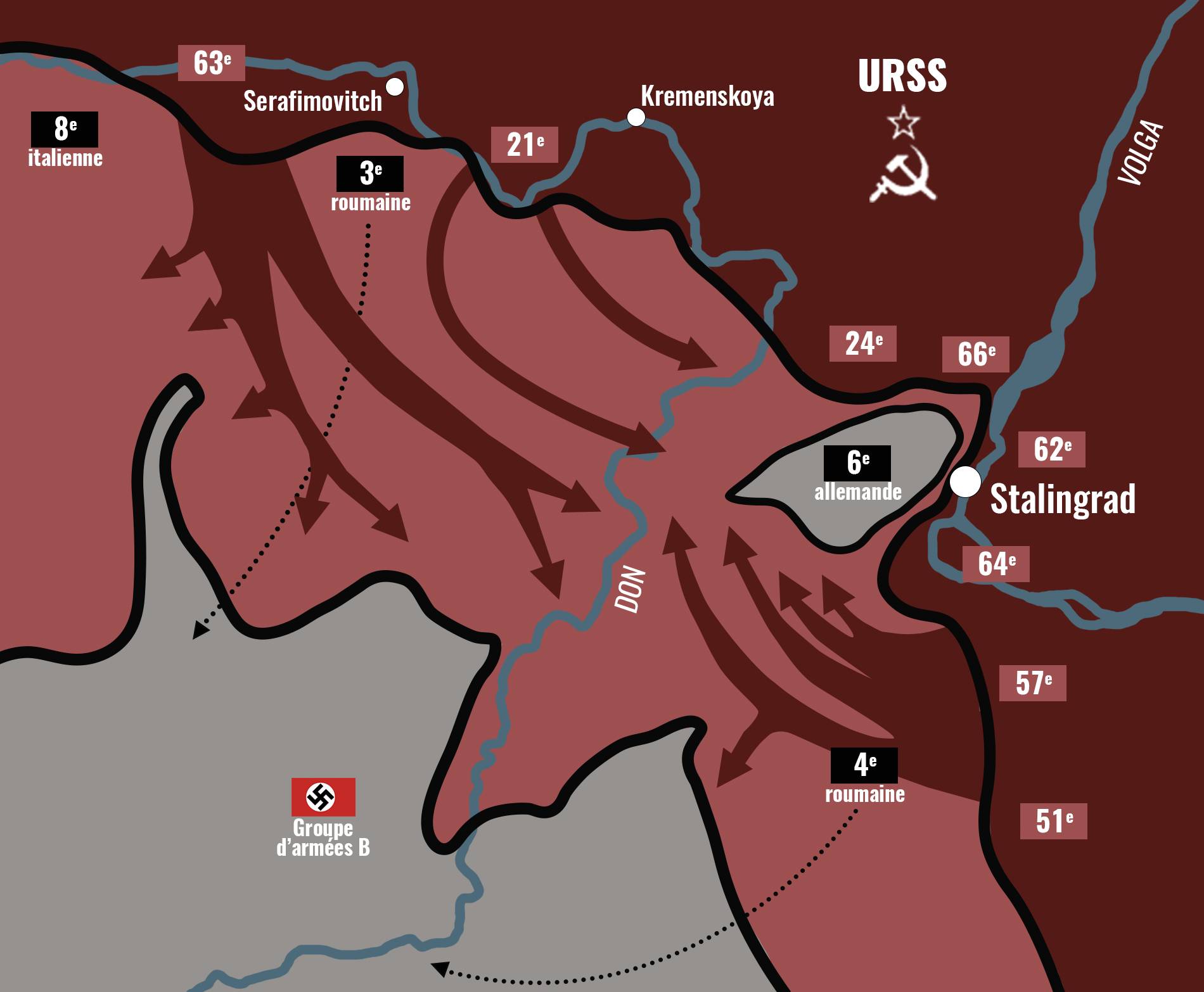 Carte d&eacute;taill&eacute;e de la Bataille de Stalingrad - Op&eacute;ration Uranus